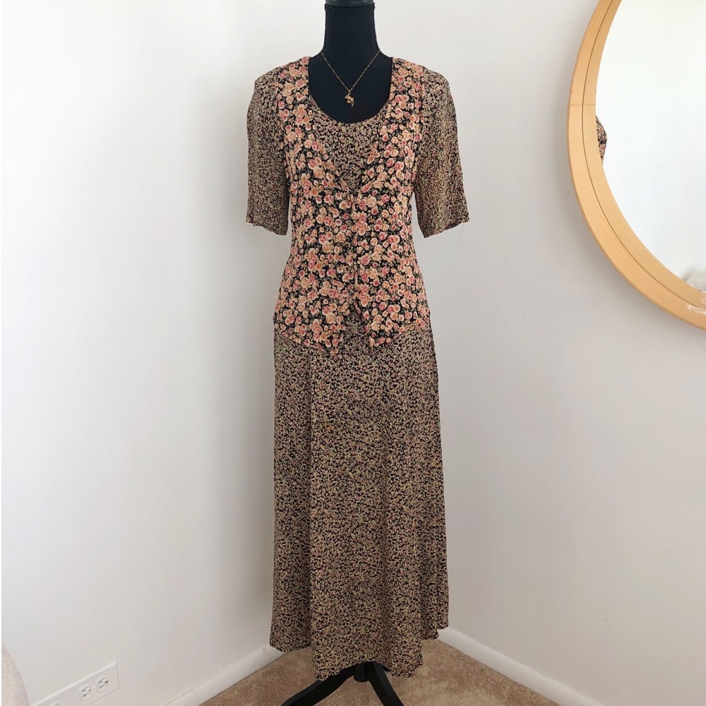 Carole Little Black and Pink Floral Maxi Dress